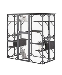 Large Wooden Cat House 71'' Indoor Outdoor Weatherproof Catio Kitten Enclosure