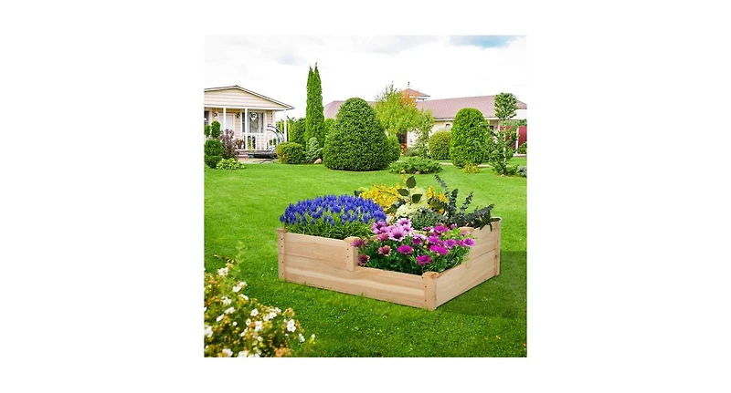 3-Tier Wooden Raised Garden Bed with Open-Ended Base-Natural