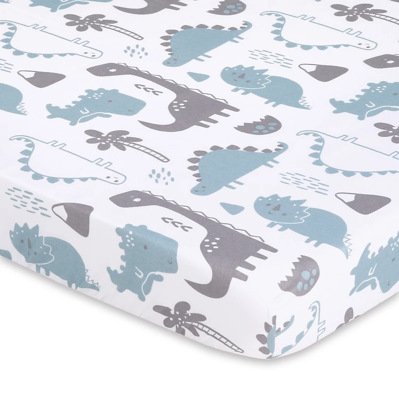 The Peanutshell Pack n Play, Mini Crib, Portable Crib or Fitted Playard Sheets for Baby Boy, Blue Dino, 3 Pack Set