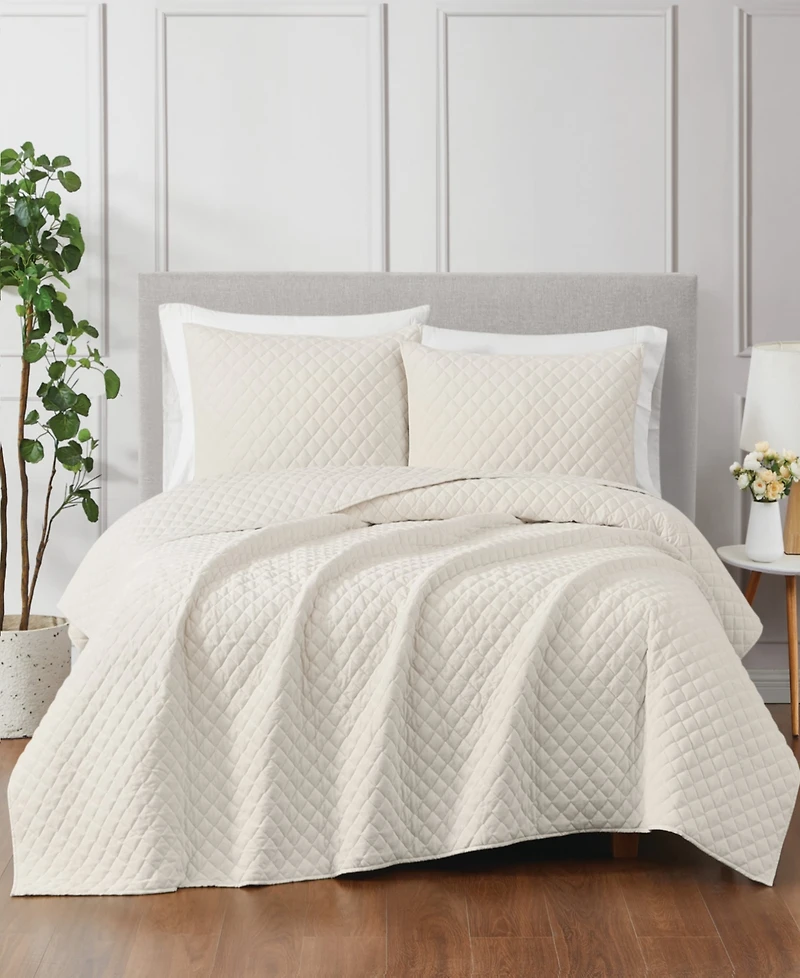 Royal Velvet Diamond 3 Piece Quilt Set, Full/Queen