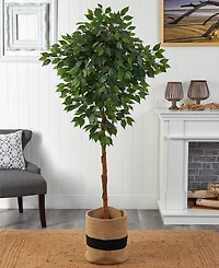 Nearly Natural 72" Artificial Ficus Tree with Handmade Jute Cotton Basket