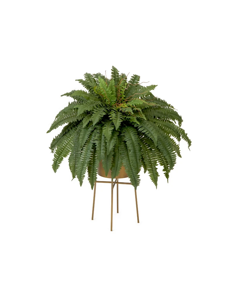Nearly Natural 32" Artificial Boston Fern Plant with Metal Planter with Stand Diy Kit