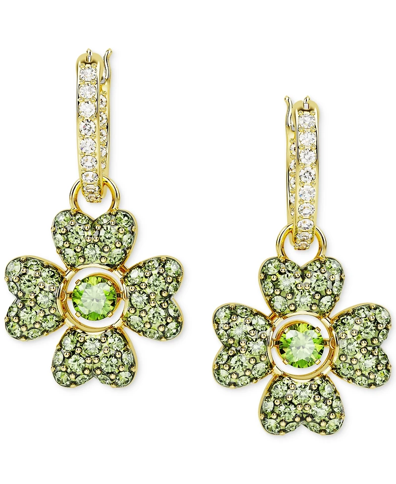 Swarovski Gold-Tone Color Crystal Clover Charm Hoop Earrings
