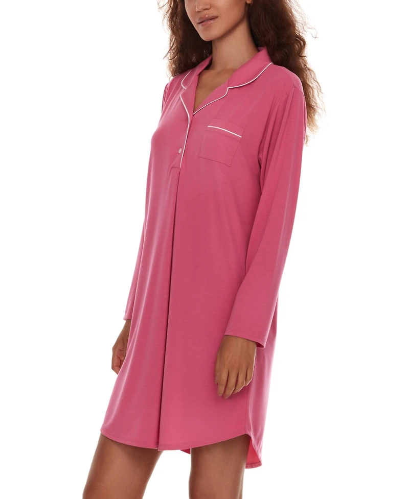 Flora by Flora Nikrooz Women's Deborah Long Sleeve Notch Knit Sleepshirt Nightgown