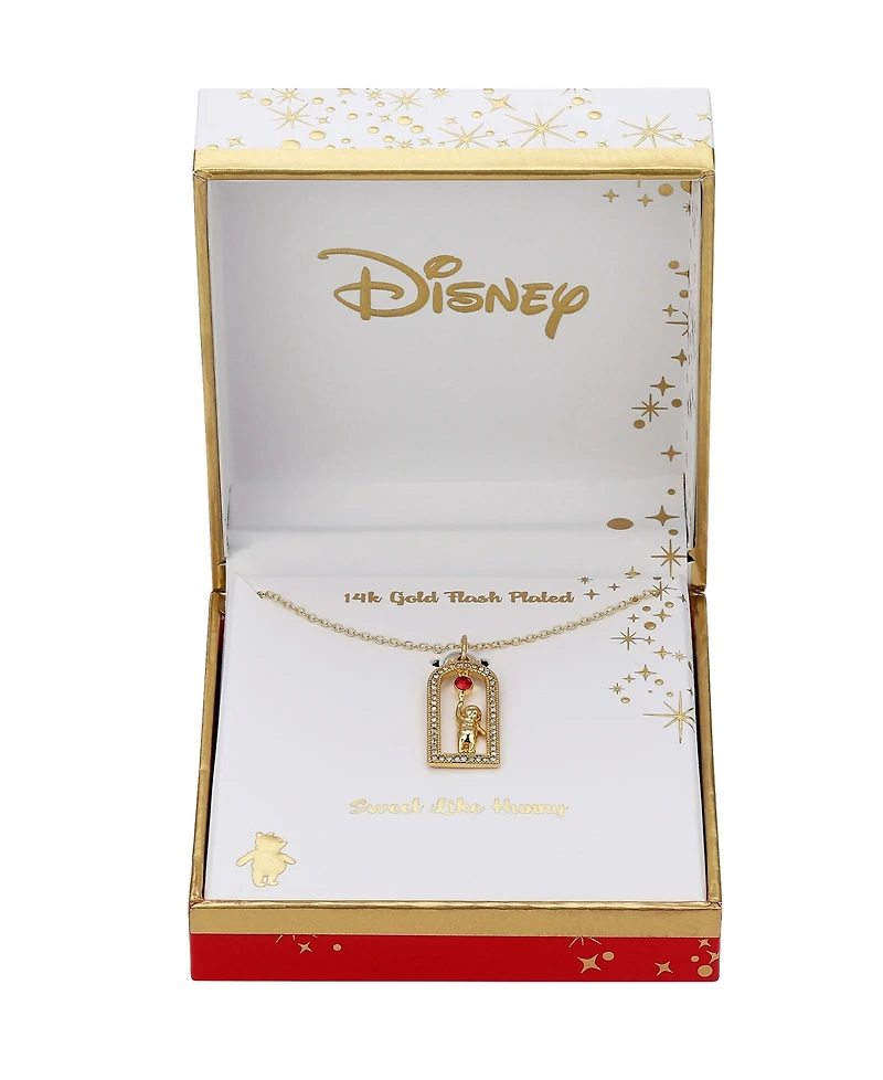 Disney Red and Clear Crystal 14K Gold Plated Winnie The Pooh Necklace