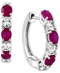 Effy Ruby (1-1/8 ct. t.w.) & White Sapphire (3/4 ct. t.w.) Small Hoop Earrings in 14k White Gold, 0.75"