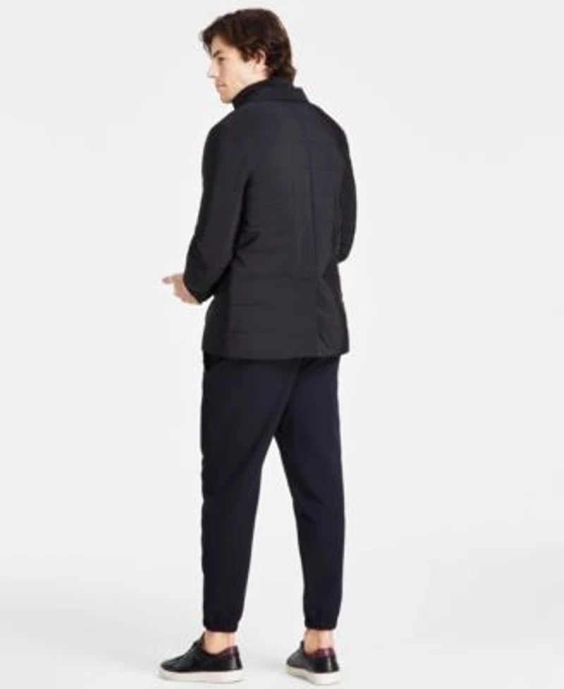 Alfani Mens Regular Fit Quilted Blazer With Removable Full Zip Bib Regular Fit Sweater Knit Johnny Collar Polo Shirt Regular Fit Stretch Pleated Joggers Created For Macys