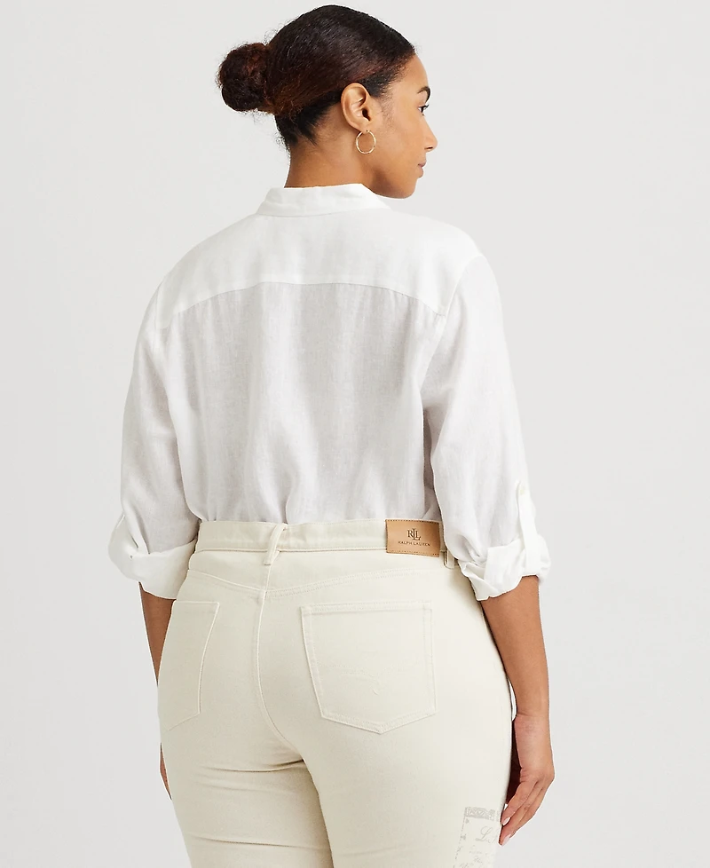 Lauren Ralph Plus 100% Linen Roll-Tab Shirt