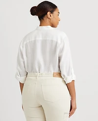 Lauren Ralph Plus 100% Linen Roll-Tab Shirt