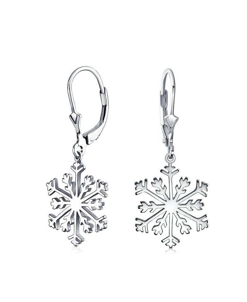 Bling Jewelry Frozen Winter Christmas Holiday Party Snowflake Dangle Lever back Earrings For Sterling Silver