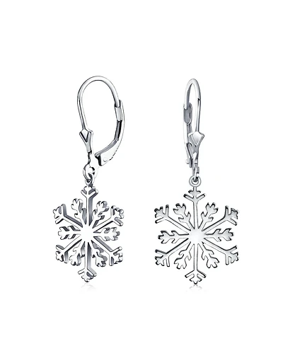 Bling Jewelry Frozen Winter Christmas Holiday Party Snowflake Dangle Lever back Earrings For Sterling Silver