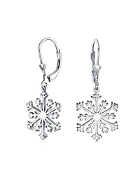 Bling Jewelry Frozen Winter Christmas Holiday Party Snowflake Dangle Lever back Earrings For Sterling Silver