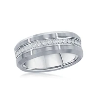 Polished Silver Cz Eternity Tungsten Band Ring