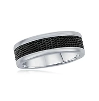 Stainless Steel Black Mesh Inlay Polished Band Ring