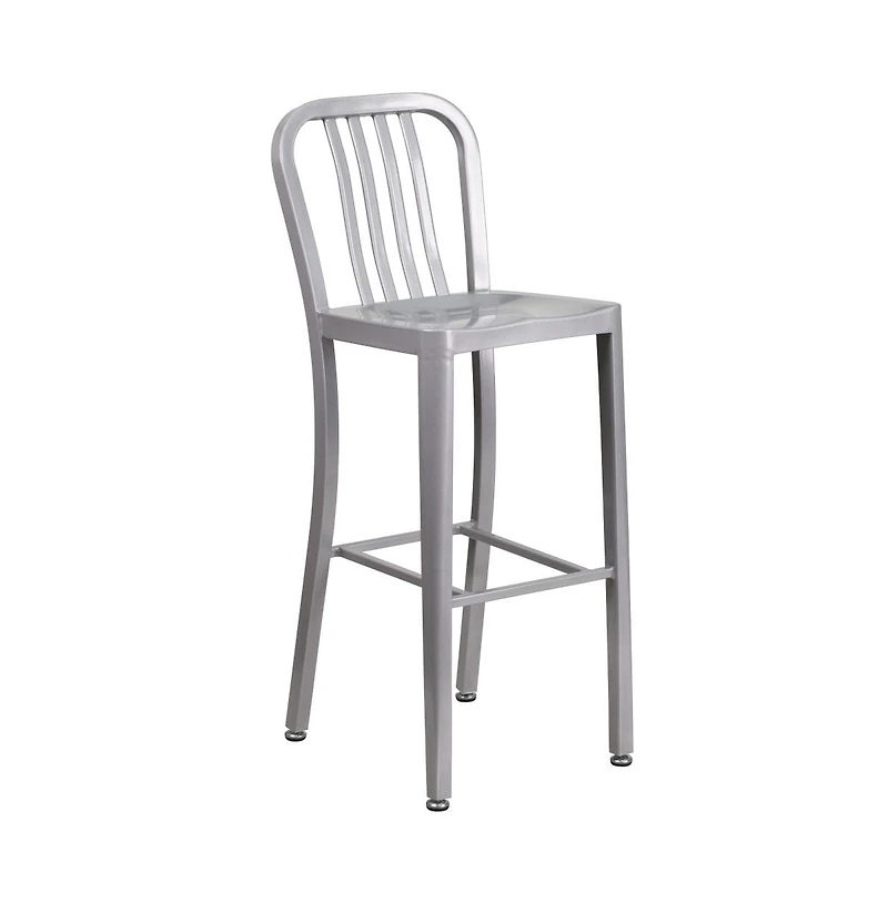Merrick Lane Santorini 30 Inch Galvanized Steel Indoor/Outdoor Counter Bar Stool With Slatted Back And Powder Coated Finish