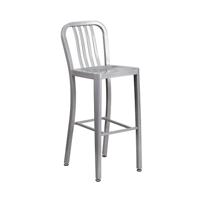 Merrick Lane Santorini 30 Inch Galvanized Steel Indoor/Outdoor Counter Bar Stool With Slatted Back And Powder Coated Finish