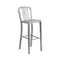 Merrick Lane Santorini 30 Inch Galvanized Steel Indoor/Outdoor Counter Bar Stool With Slatted Back And Powder Coated Finish