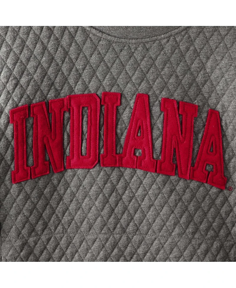 Women's Pressbox Heather Charcoal Indiana Hoosiers Moose Quilted Pullover Sweatshirt