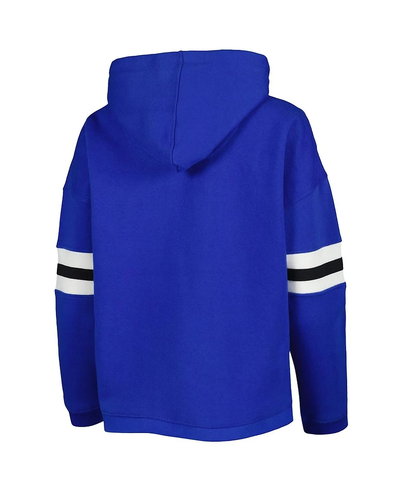 Women's Pressbox Royal Distressed Kentucky Wildcats Super Pennant Pullover Hoodie