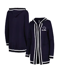 Women's Gameday Couture Navy Penn State Nittany Lions One More Round Tri-Blend Striped Cardigan Sweater