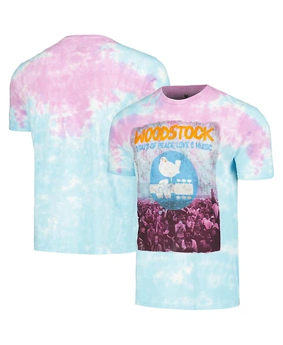 Men's Blue Distressed Woodstock Photo Washed Graphic T-shirt