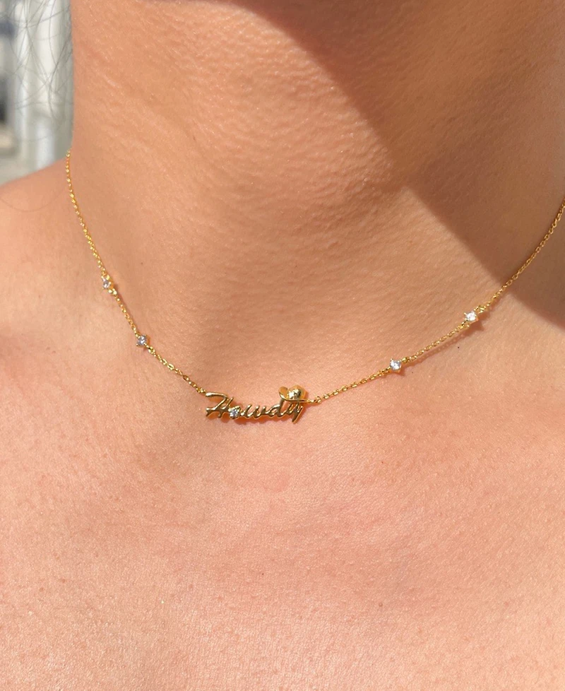 Girls Crew 18k Gold-Plated Crystal Howdy Script Choker Pendant Necklace, 13" + 3" extender