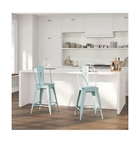 Sabine Metal Indoor-Outdoor Counter Stool With Vertical Slat Back And Integrated Footrest