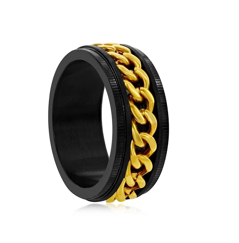 Stainless Steel Gold Curb Link Ring - Black Plated