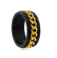 Stainless Steel Gold Curb Link Ring - Black Plated
