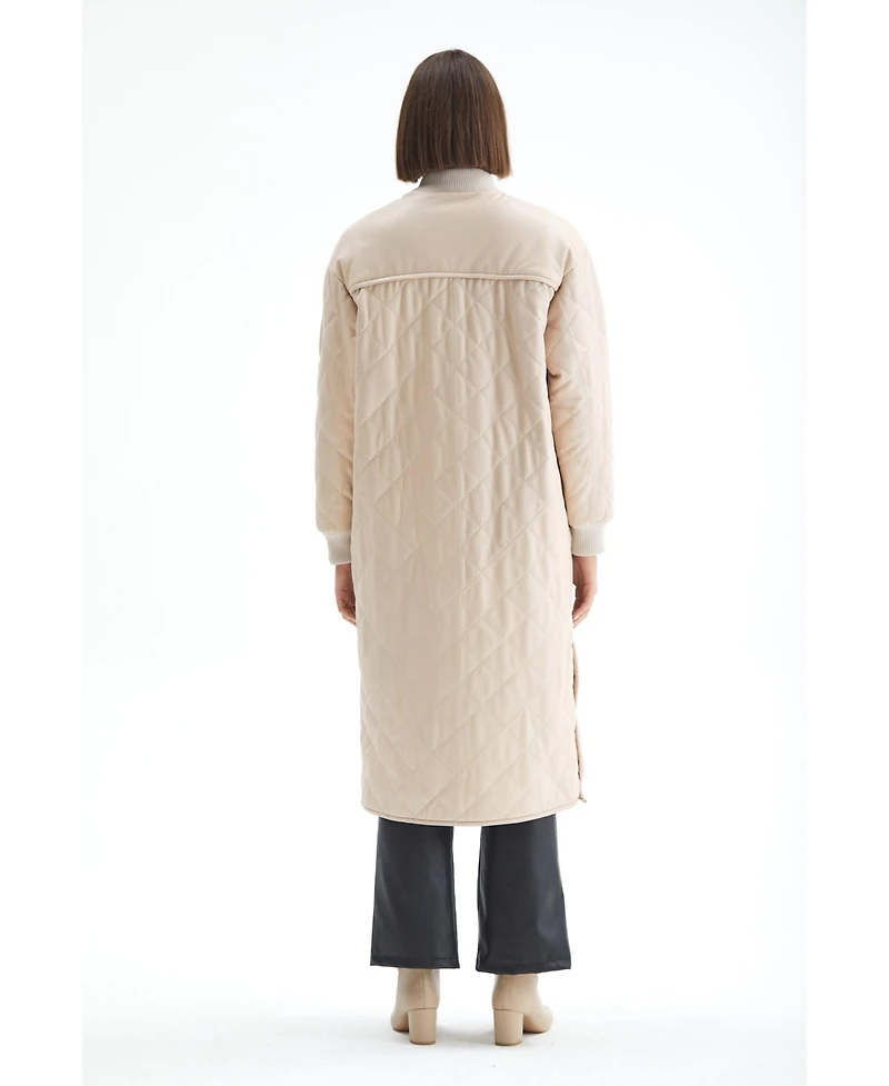 Furniq Uk Women's Genuine Leather Trench Coat Beige