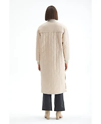 Furniq Uk Women's Genuine Leather Trench Coat Beige