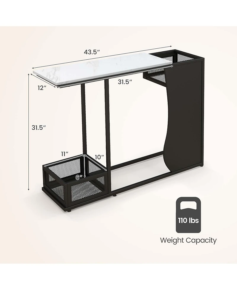 43.5'' Console Table with Faux Marble Top & 2 Storage Compartments Entryway