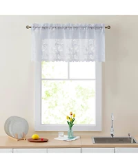 Hlc.me Joyce Lace Sheer Kitchen Curtain Valance Topper - Rod Pocket for Small Windows, Bathroom & Kitchen