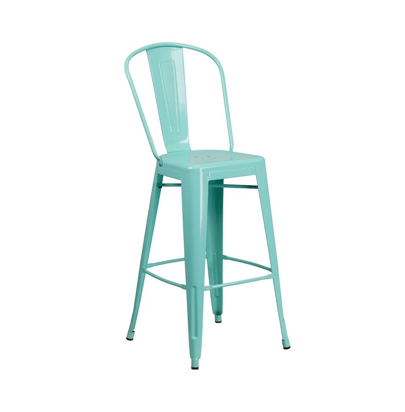 Sabine Metal Indoor-Outdoor Barstool With Vertical Slat Back And Integrated Footrest