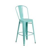 Sabine Metal Indoor-Outdoor Barstool With Vertical Slat Back And Integrated Footrest