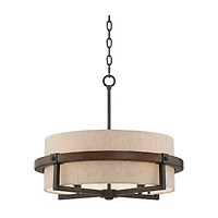 Possini Euro Design Castille Bronze Faux Wood Pendant Chandelier 22" Wide Farmhouse Rustic Tan Fabric Drum Shade 4-Light Fixture for Dining Room House