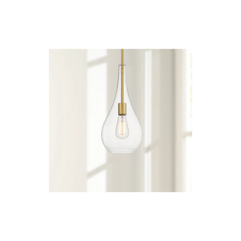 Possini Euro Design Soft Gold Mini Pendant 7 1/2" Wide Modern Clear Glass Shade Fixture for Dining Room House Home Foyer Kitchen