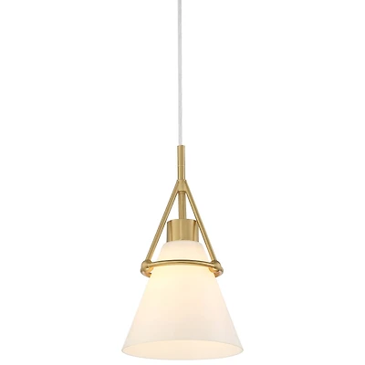 Cashmere Gold Metal Mini Pendant Light 7 1/2" Wide Modern Frosted White Glass Cone Shade Fixture for Dining Room House Bedroom Kitchen Island Hal