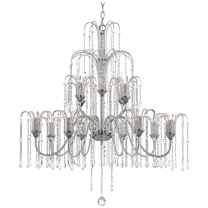Vienna Full Spectrum Crystal Rain Chrome Chandelier 33" Wide Modern 12-Light Fixture for Dining Room House Foyer Kitchen Island Entryway Bedroom