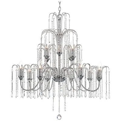 Vienna Full Spectrum Crystal Rain Chrome Chandelier 33" Wide Modern 12-Light Fixture for Dining Room House Foyer Kitchen Island Entryway Bedroom