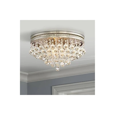 Vienna Full Spectrum Luxury Ceiling Light Flush Mount Fixture Brushed Nickel 15 1/4" Wide Crystal Droplets for Bedroom Hallway
