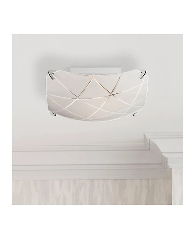 Lattice Modern Close To Ceiling Light Flush Mount Fixture 13.75" Wide Chrome Silver Frosted Glass Bowl Shade for Bedroom Hallway Living Room Dini