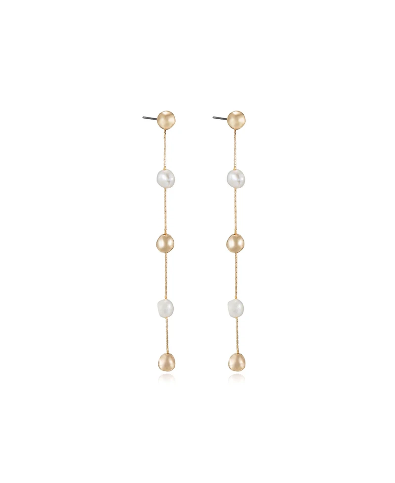 Ettika Alternating Freshwater Pearl and 18K Gold Plated Bead Drop Earrings