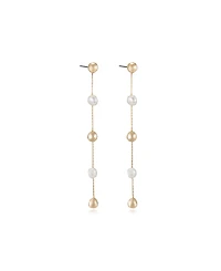 Ettika Alternating Freshwater Pearl and 18K Gold Plated Bead Drop Earrings