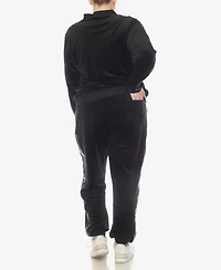 White Mark Plus Faux Leather Stripe Velour 2 Piece Tracksuit Set