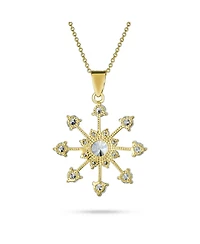Fashion Cubic Zirconia Christmas Cz Holiday Party Snowflake Pendant Necklace For Women For Teen 14K Gold Plated Brass