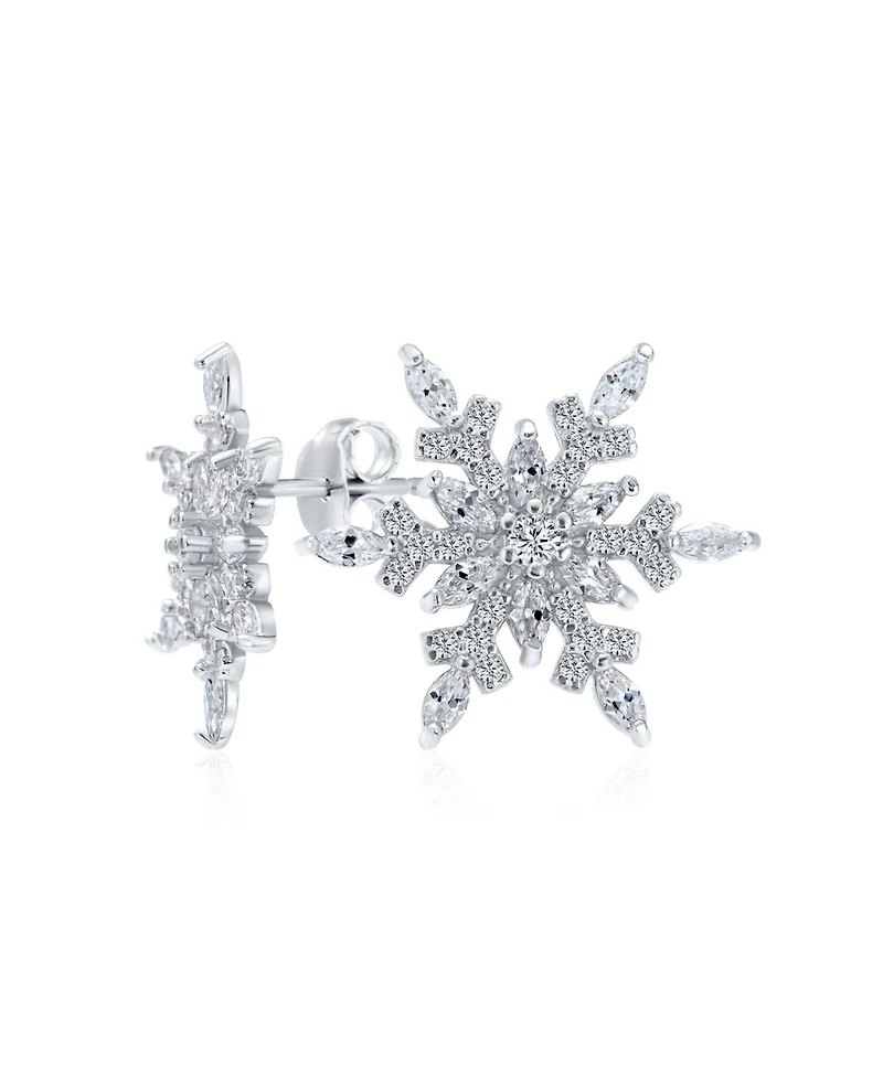 Bling Jewelry Holiday Party Flower Christmas Frozen Winter Cubic Zirconia Encrusted Cz Large Snowflake Stud Earrings Sterling Silver