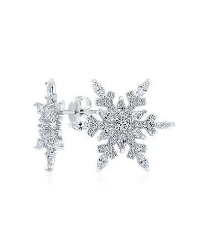 Bling Jewelry Holiday Party Flower Christmas Frozen Winter Cubic Zirconia Encrusted Cz Large Snowflake Stud Earrings Sterling Silver