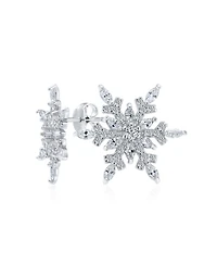 Bling Jewelry Holiday Party Flower Christmas Frozen Winter Cubic Zirconia Encrusted Cz Large Snowflake Stud Earrings Sterling Silver