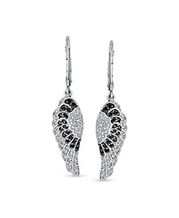 Bling Jewelry Two Tone Spiritual Guardian Angel Wing Feather Cubic Zirconia Black White Cz Lever back Earrings